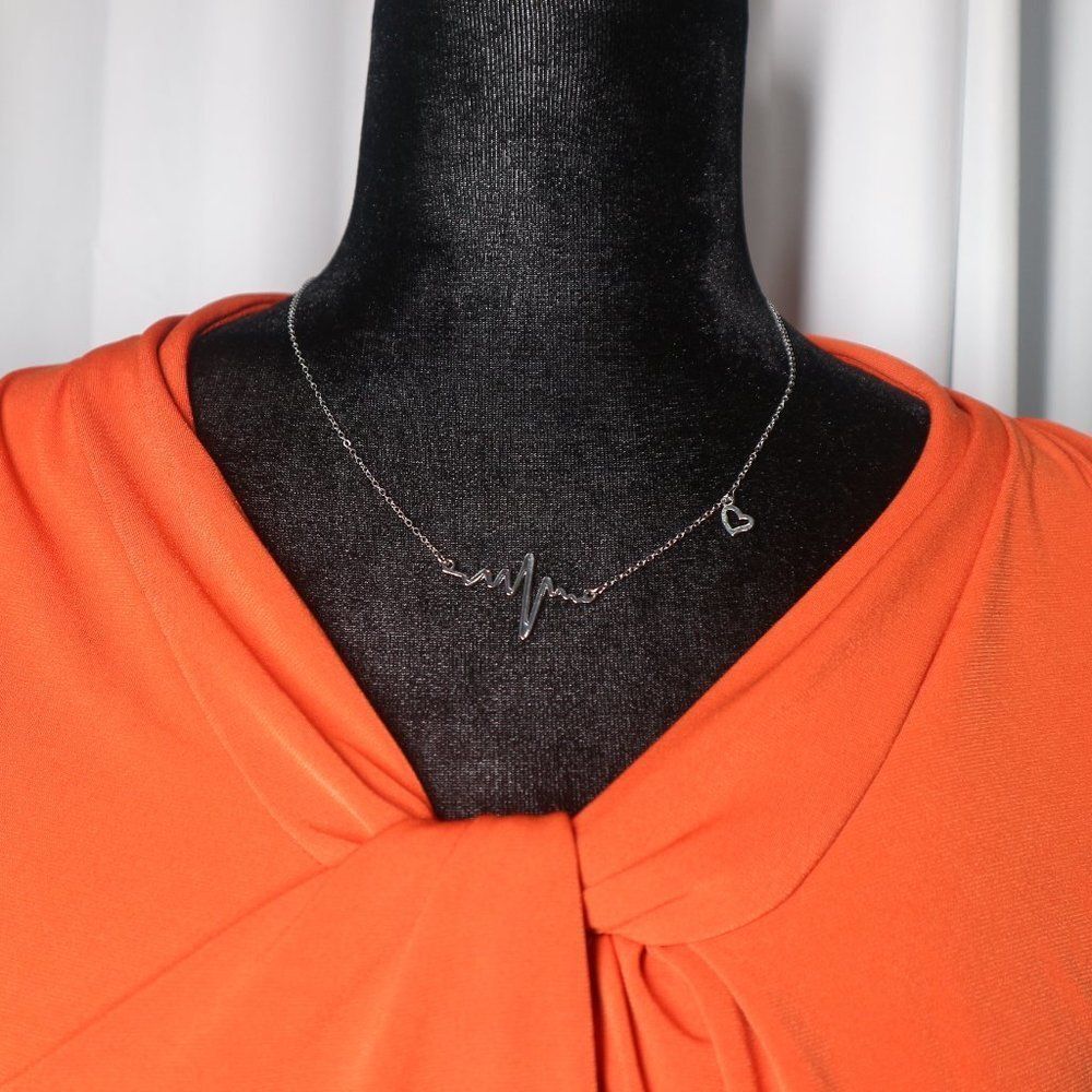 Silver Heart Beat Electrocardiogram Necklace - Picture 3 of 4